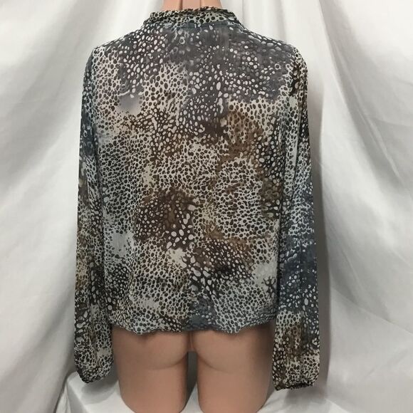 Animal Print Sheer Tie Neck Blouse (B15) - Picture 3 of 8